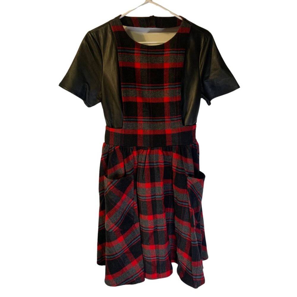 ASOS Grunge Schoolgirl Dress Women's Size 10 Plaid Leather Mini Goth Y2K 90s